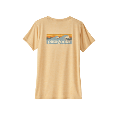 PATAGONIA Women Shirt Lycra Cap Cool Daily Graphic Shirt boardshort logo: sandy melon x-dye