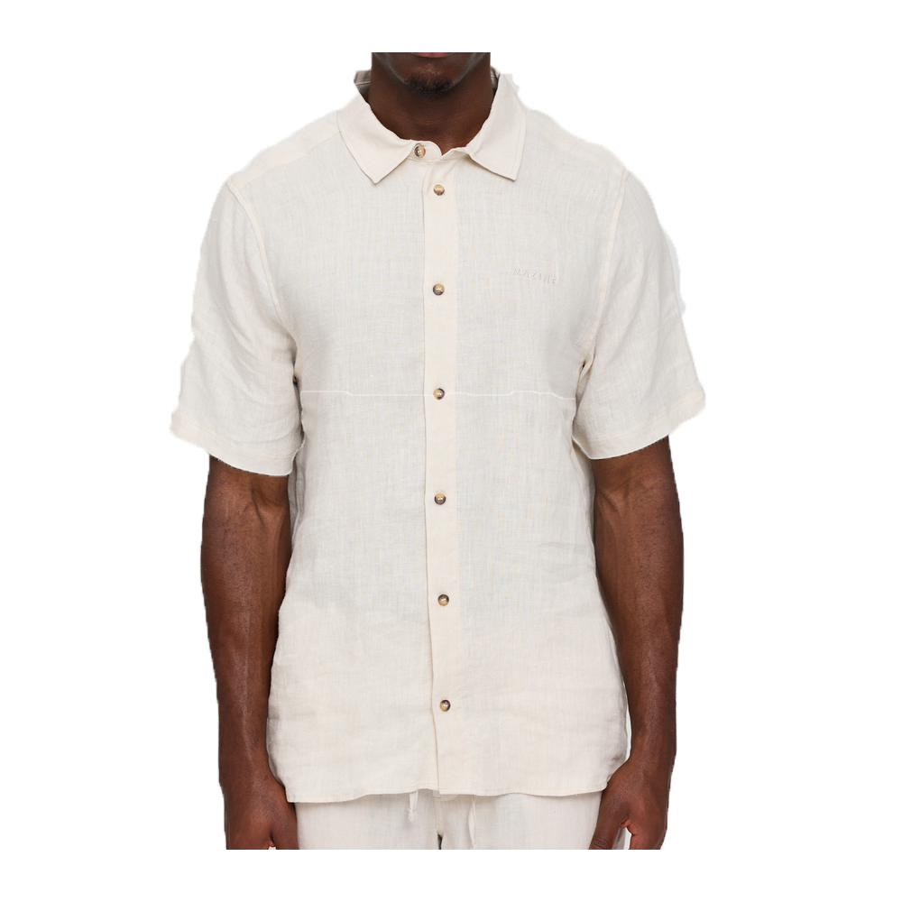 MAZINE Button Down Shortsleeve Linen Shirt moon